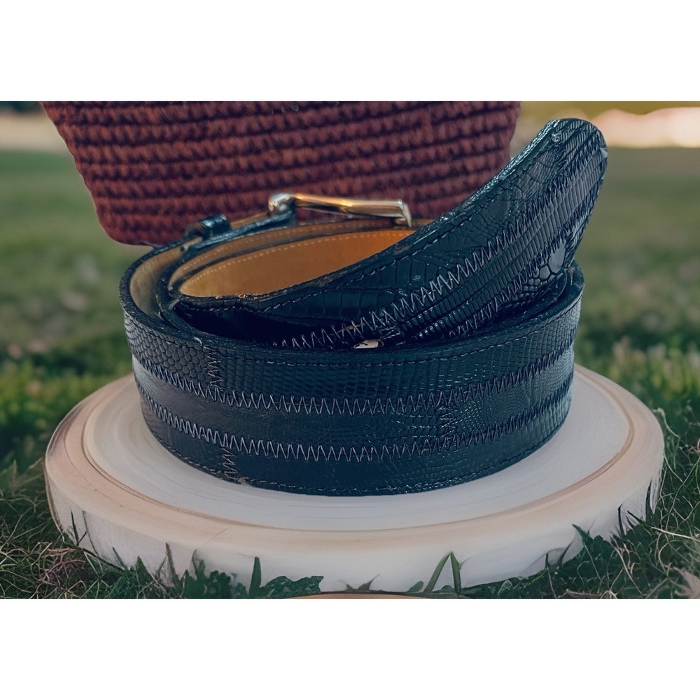Tony Lama Belt Dress / Western Black Genuine Lizard Leather Mens 32 Old Money